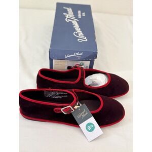 Universal Thread Halston Mary Jane Flats Burgundy Velvet Red Trim Womens 9.5 NEW